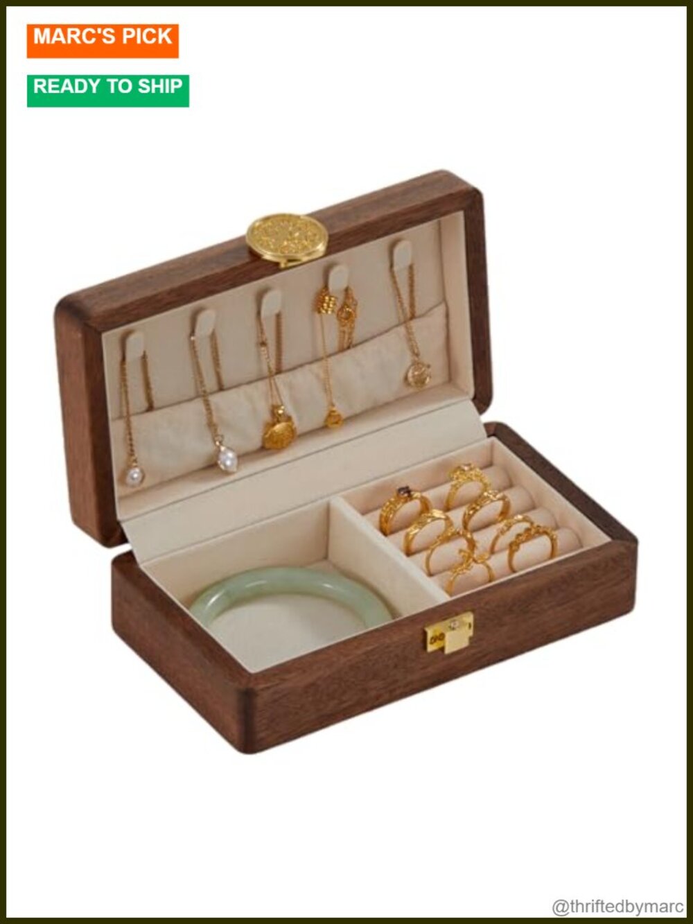 Small Solid Wood Jewelry Box Organizer Case for Women Travel